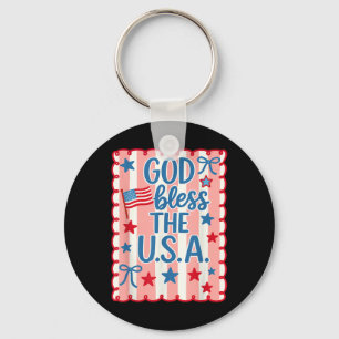 Retro God Bless America Usa Flag Christian 4th Of. Key Ring