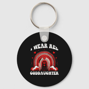 Retro Goddaughter Heart Disease Awareness Rainbow Key Ring