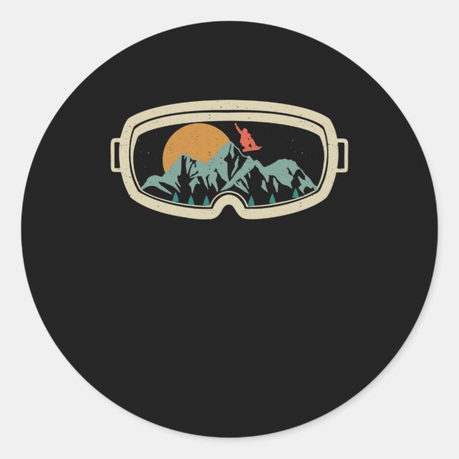 Retro goggles snowboarding skiing mountain snow classic round sticker (Front)