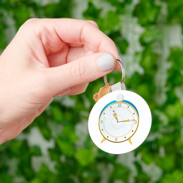 Retro Gold Alarm Clock with Blue Trim Timepiece  Key Ring (Creator Uploaded)