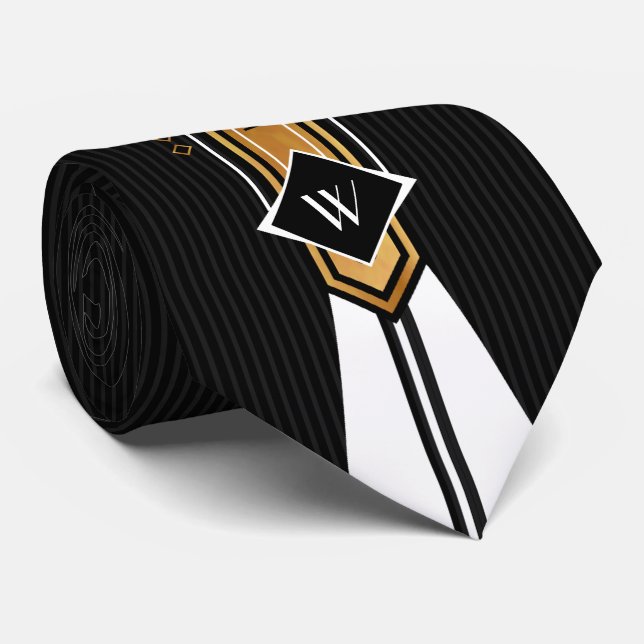 Retro Gold, Black, and White Tie (Rolled)