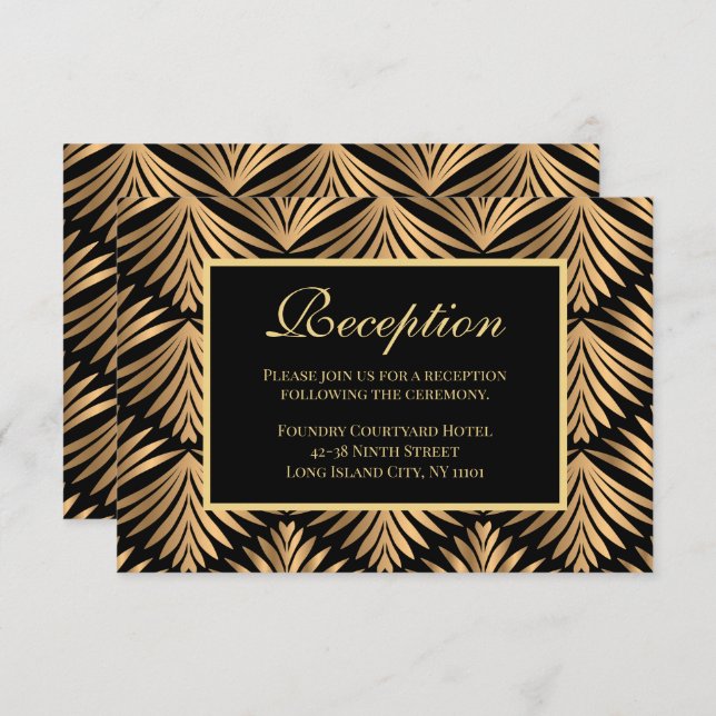 Retro Gold Black Art Deco Gatsby Wedding Reception Invitation (Front/Back)