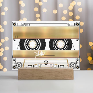 Retro Gold Cassette Tape Wedding Flat Place Card
