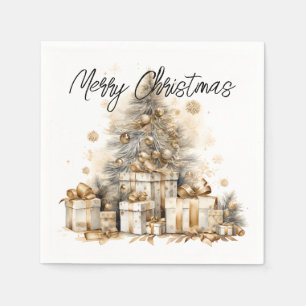 Retro Gold Christmas Tree Napkin