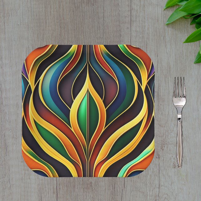 Retro Gold Colourful Art Deco Illustration Paper Plate (Creator Uploaded)