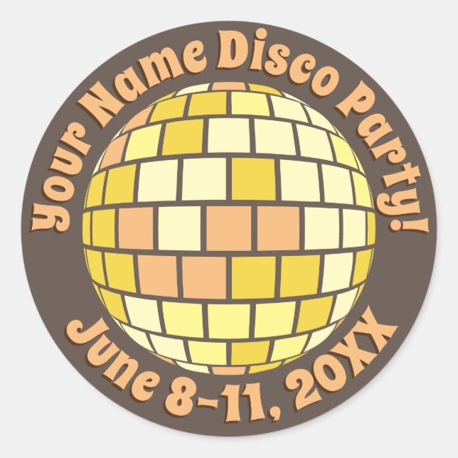Retro Gold Disco Ball PERSONALIZED Classic Round Sticker (Front)
