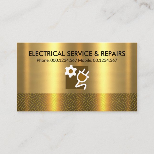 Retro Gold Electronic Circuit Layers Electrician Business Card (Front)