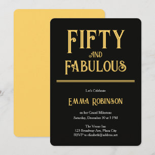 Retro Gold "Fifty and Fabulous" 50th Birthday Invitation