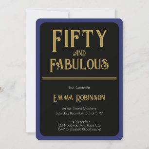 Retro Gold "Fifty and Fabulous" 50th Birthday Invitation