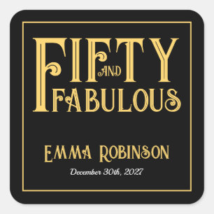 Retro Gold "Fifty and Fabulous" 50th Birthday Square Sticker