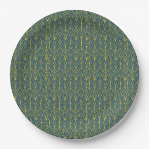 Retro gold geometric art deco vintage pattern paper plate