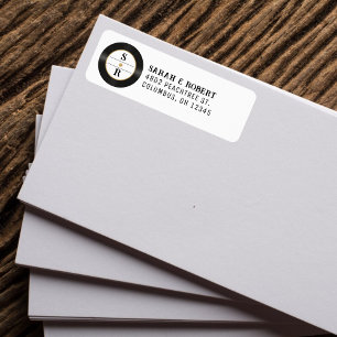 Retro Gold Glitter Vinyl Record Monogram Wedding Return Address Label