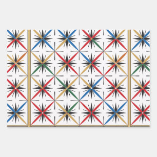 Retro Gold, Green and Red Christmas Wrapping Paper Sheet