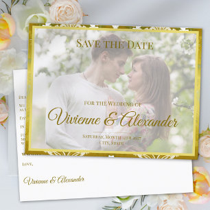 Retro Gold Green Damask Save the Date Announcement Postcard