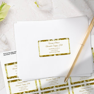 Retro Gold Green Damask Wedding Address Label