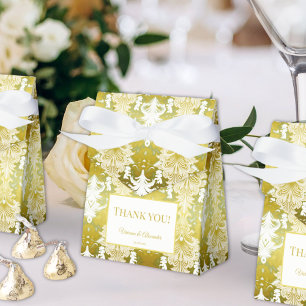 Retro Gold Green Damask Wedding Favour Box