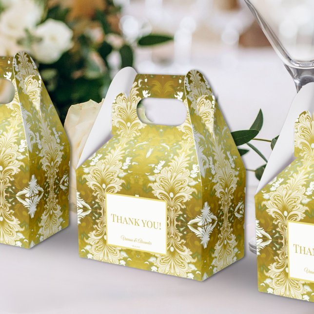 Retro Gold Green Damask Wedding Favour Box (Creator Uploaded)