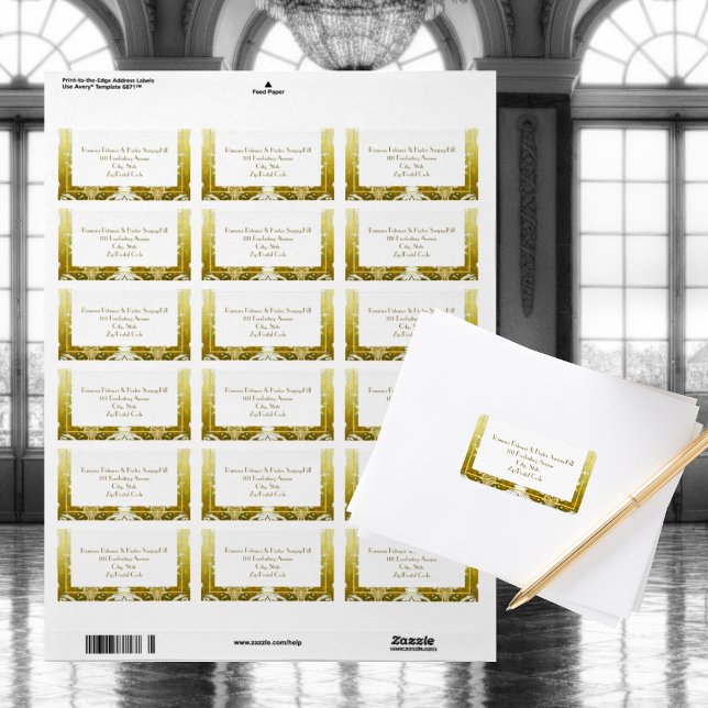 Retro Gold Green Damask Wedding Label (Creator Uploaded)