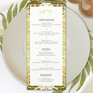 Retro Gold Green Damask Wedding Menu
