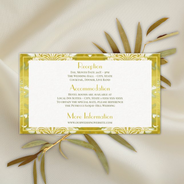 Retro Gold Green Damask Wedding QR Code Enclosure Card (Creator Uploaded)