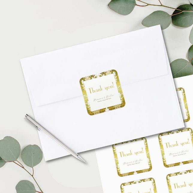 Retro Gold Green Damask Wedding Square Sticker (Creator Uploaded)