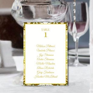 Retro Gold Green Damask Wedding Table Number