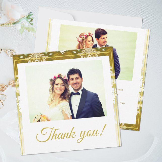 Retro Gold Green Damask Wedding Thank You Card (Creator Uploaded)