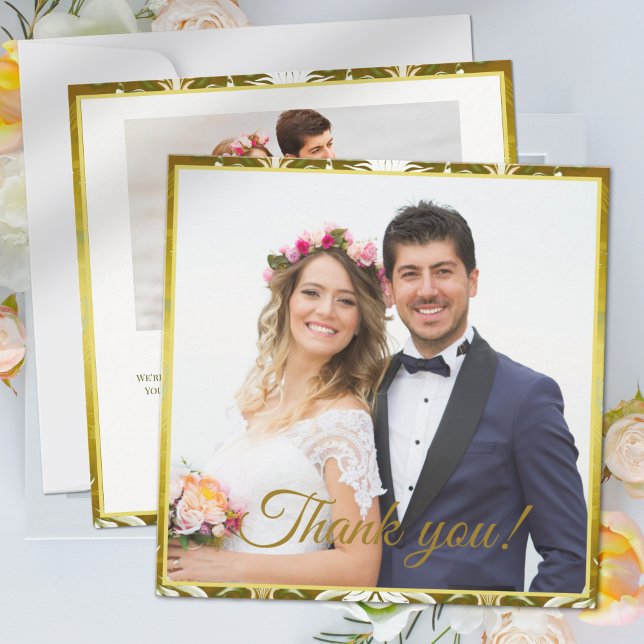 Retro Gold Green Damask Wedding Thank You Card (Creator Uploaded)