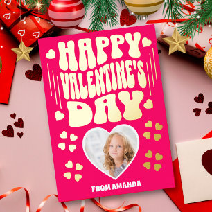 Retro Gold Happy Valentine's Day Kids Photo Card