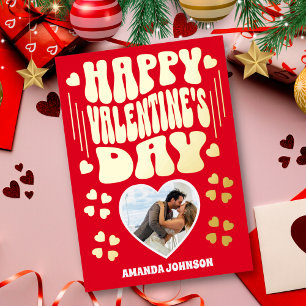 Retro Gold Happy Valentine's Day Photo Card