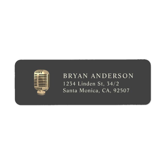 Retro Gold Microphone Return Address Label (Front)