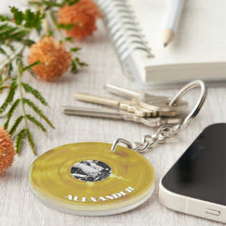 Retro Gold Music Producer DJ Vinyl Record Key Ring