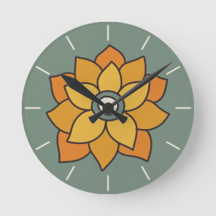 Retro Gold & Orange Flower Wall Clock