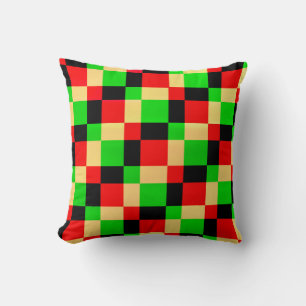 Retro Gold Red Black Geometric Block Art Pillow