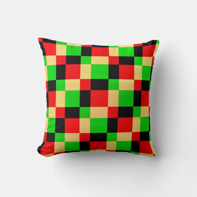 Retro Gold Red Black Geometric Block Art Pillow (Front)