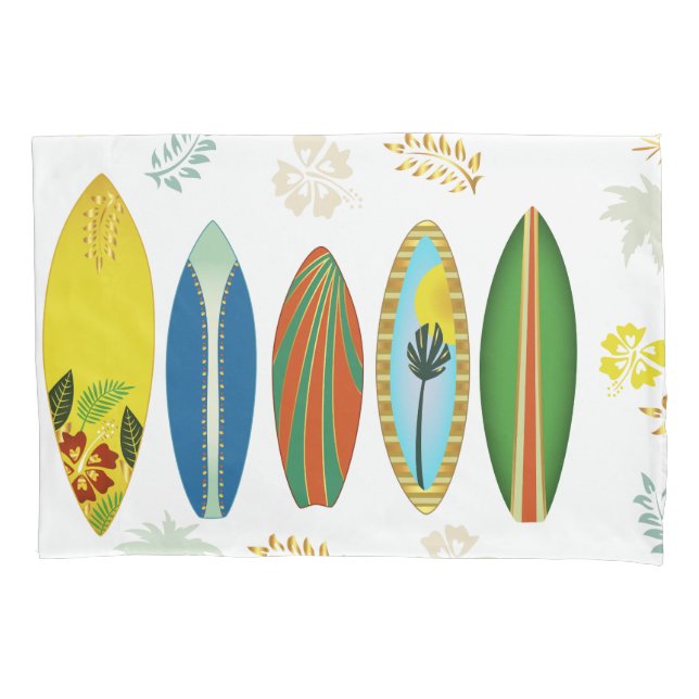 Retro Gold Tropical Coastal Surfboards  Pillowcase (Front)