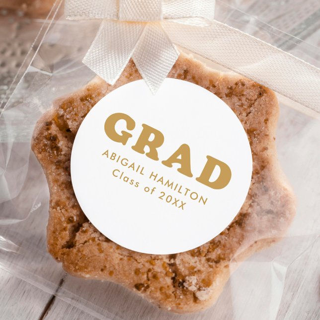 Retro Gold Typography Graduation Classic Round Sticker (Creator Uploaded)
