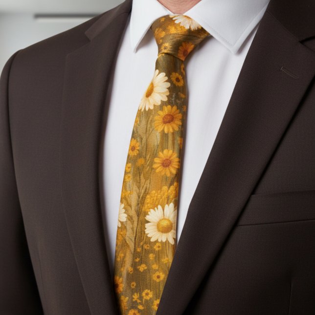 Retro Golden Daisy Wildflowers - Rustic Fall Tie (Creator Uploaded)