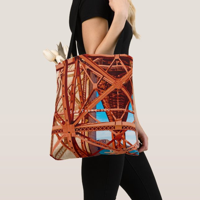 Retro Golden Gate Bridge Tote Bag (Close Up)