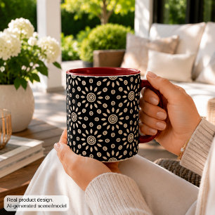 Retro Golden Sun Boho Floral Pattern Mug