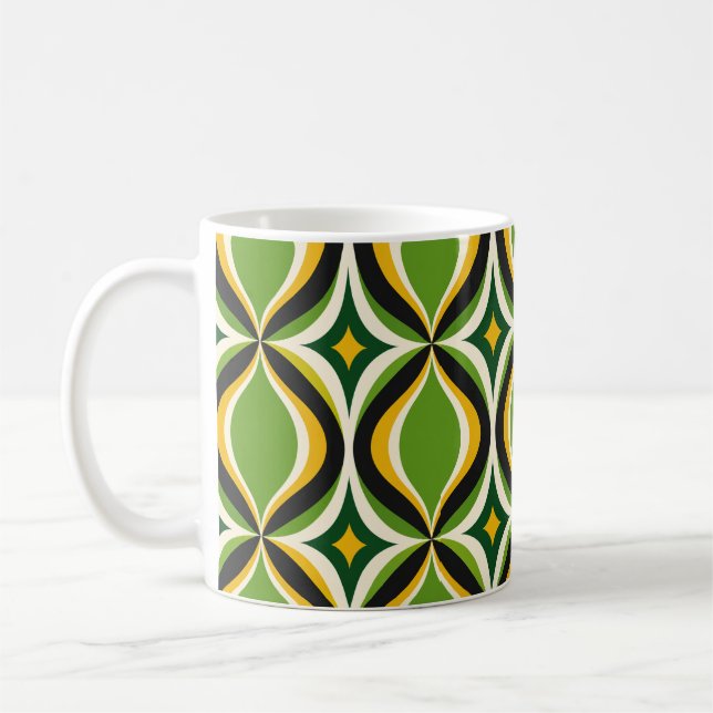 Retro Golden Waves Vibrant Green Mug (Left)