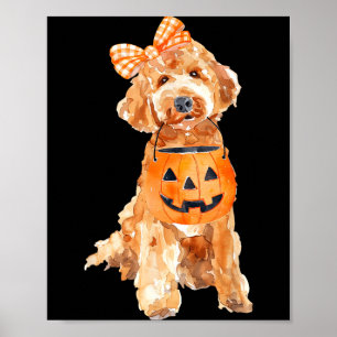 Retro Goldendoodle Pumpkin Jack O Lantern Poster