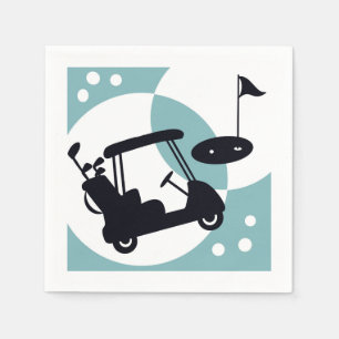Retro golf cart in black & blue napkin