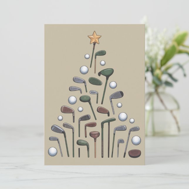 Retro Golf Club Christmas Tree Golfing X-mas Holiday Card (Standing Front)