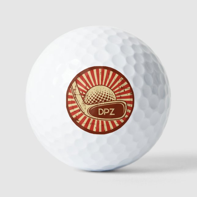 Retro Golf Club Monogrammed Golf Balls (Front)