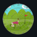 Retro Golfe Dart Board<br><div class="desc">This Retro Golfer Dart Board is more fun than a day on the greens. The 1960's style, minimalist art design is anything but par for the course. It features a lone golfer on a lush, green fairway. The mid century modern golfer is making a real fashion statement in his stylish,...</div>
