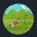 Retro Golfe Dart Board<br><div class="desc">This Retro Golfer Dart Board is more fun than a day on the greens. The 1960's style, minimalist art design is anything but par for the course. It features a lone golfer on a lush, green fairway. The mid century modern golfer is making a real fashion statement in his stylish,...</div>