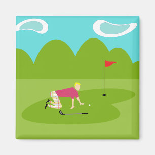 Retro Golfer Square Magnet