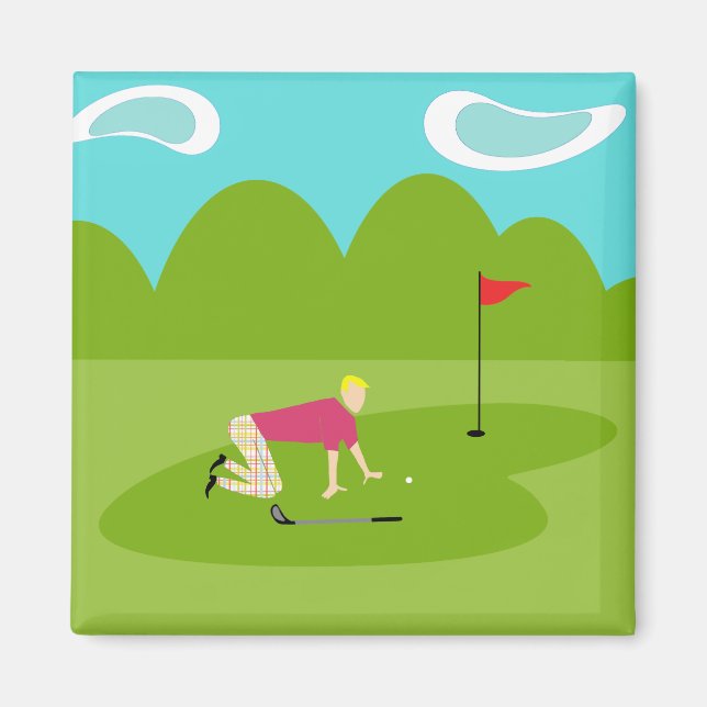 Retro Golfer Square Magnet (Front)