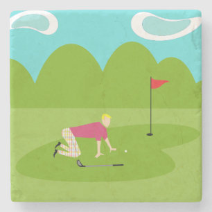 Retro Golfer Stone Coaster